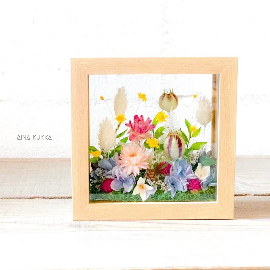 [ガラスフレームアレンジ]アーリーサマーガーデン/プリザーブド×ドライフラワー